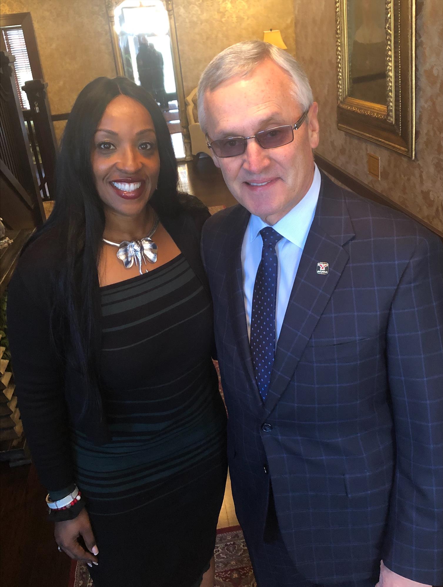 Chambers with Youngstown State University President Jim Tressel (former Ohio State football coach) on a tour of Youngstown State.